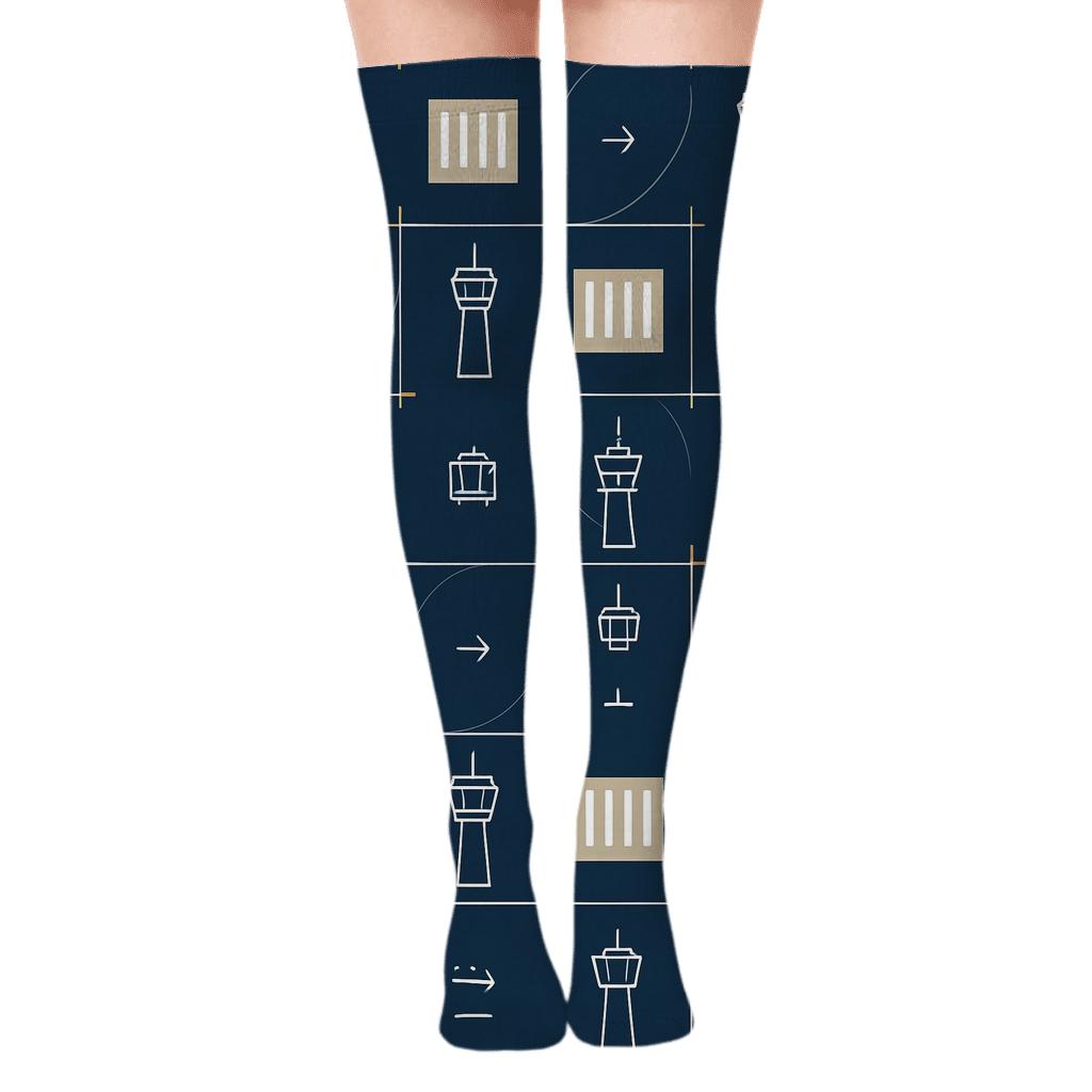 Control Tower Lattice Air Traffic Controller Pattern comfortable cotton over-the-knee socks