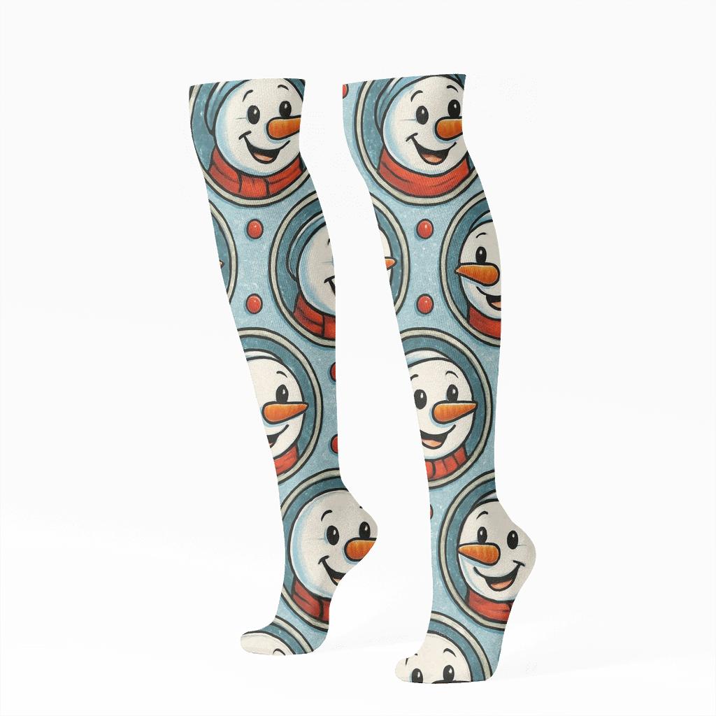 Xmas Snowman Medallions In Radial Repeat unique graphic knee-high socks