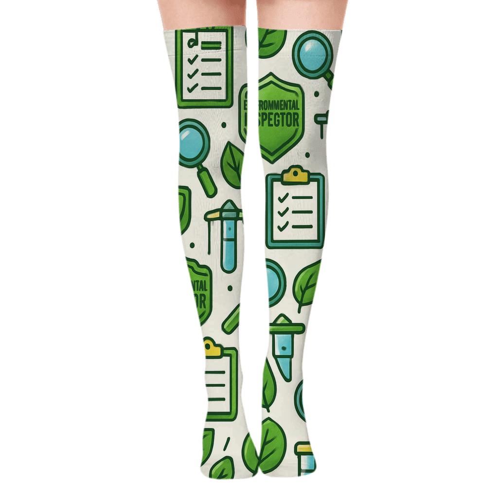 Badge And Checklist Lattice For Environmental Inspector designer print over-the-knee socks