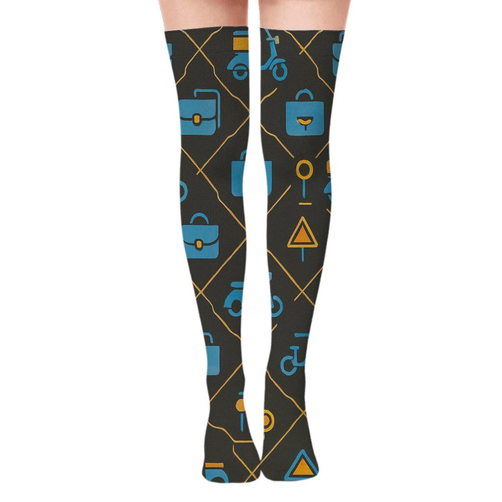 City Route Lattice With Courier Icons premium cozy over-the-knee socks