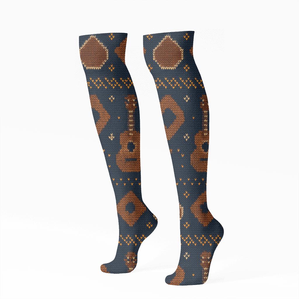 Knit Illusion Guitar Pick Fair Isle stylish athletic knee-high socks
