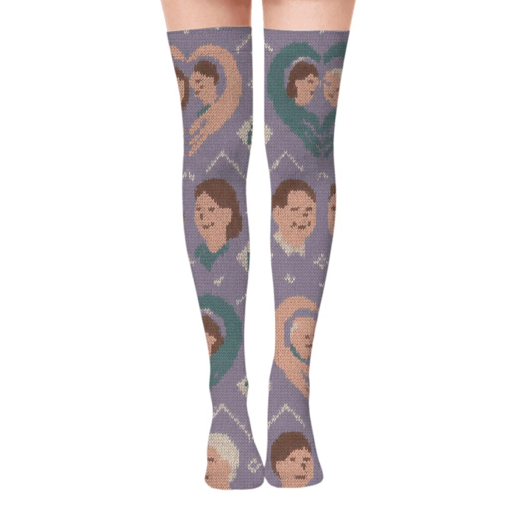 Knitted Compass Hearts Caregiver Pattern comfortable cotton over-the-knee socks