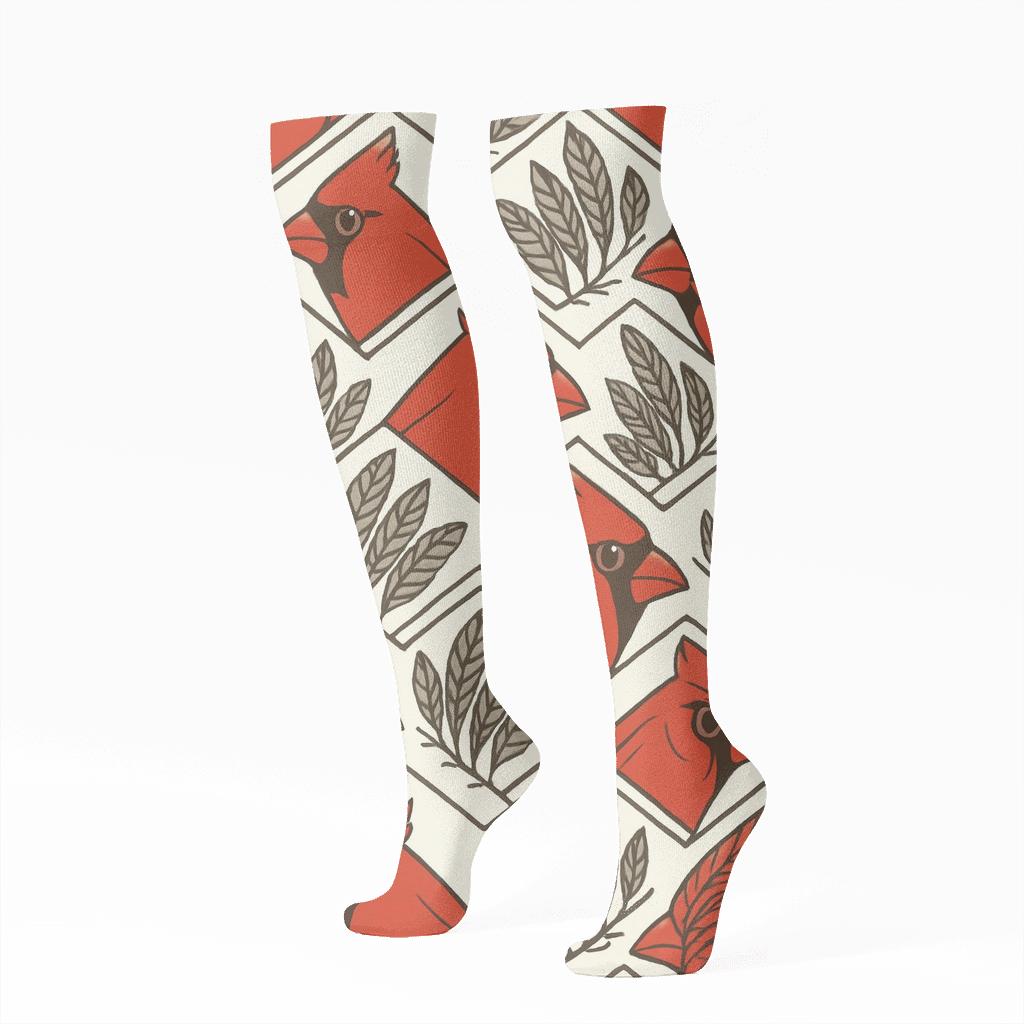 Cardinal Crest Chevron On Snow White Background designer print knee-high socks