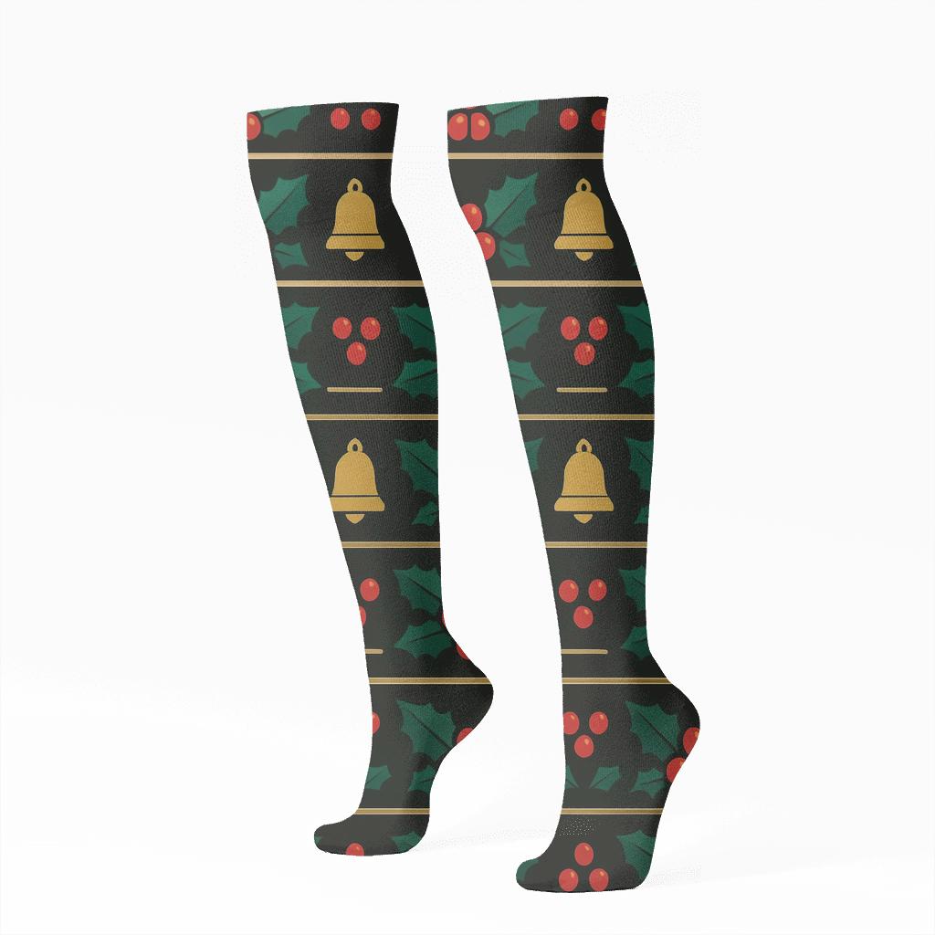 Christmas Holly Bands With Mirrored Symmetry soft everyday knee-high socks