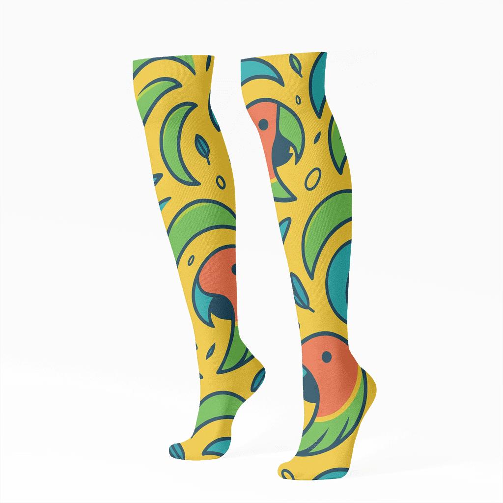 Parrot Beak Arc Scatter On Sun Yellow Background trendy patterned knee-high socks