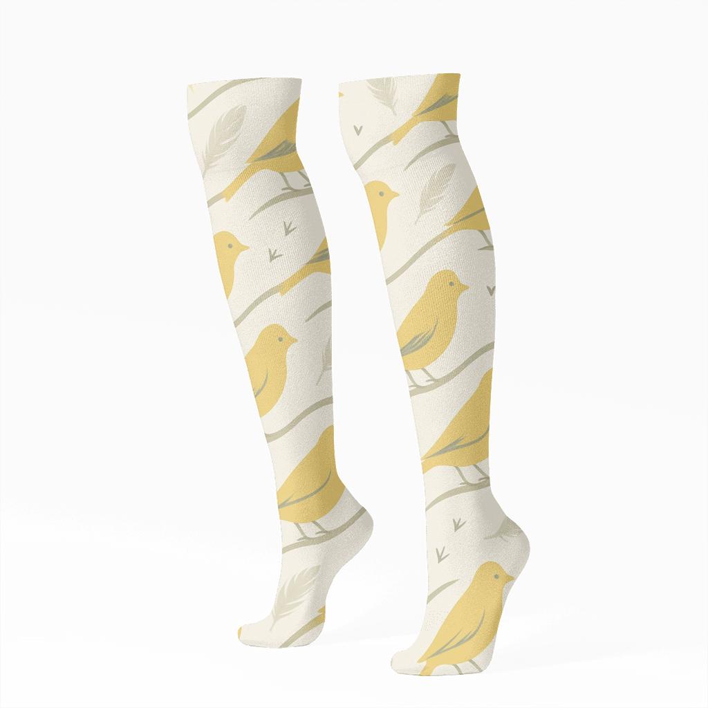 Canary Songwave Feather Diagonal On Ivory Background trendy patterned knee-high socks