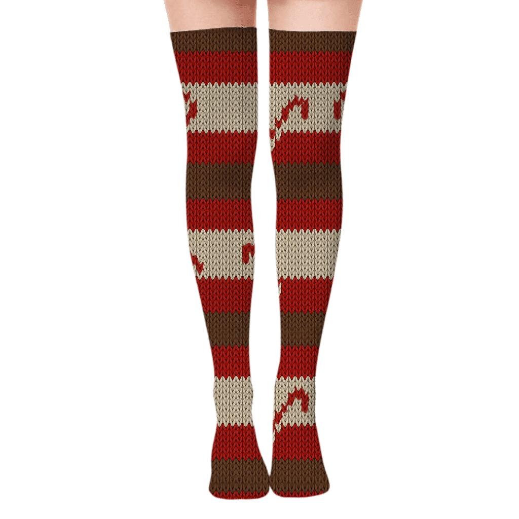 Candy Canes Knitted Stripe Interrupt Bands soft everyday over-the-knee socks