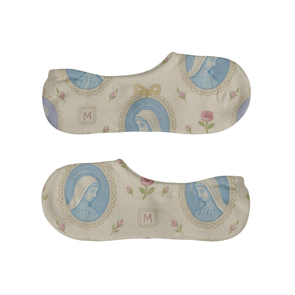 Cameo Lattice With Mary Portraits breathable seamless no-show sockscustom no-show socks