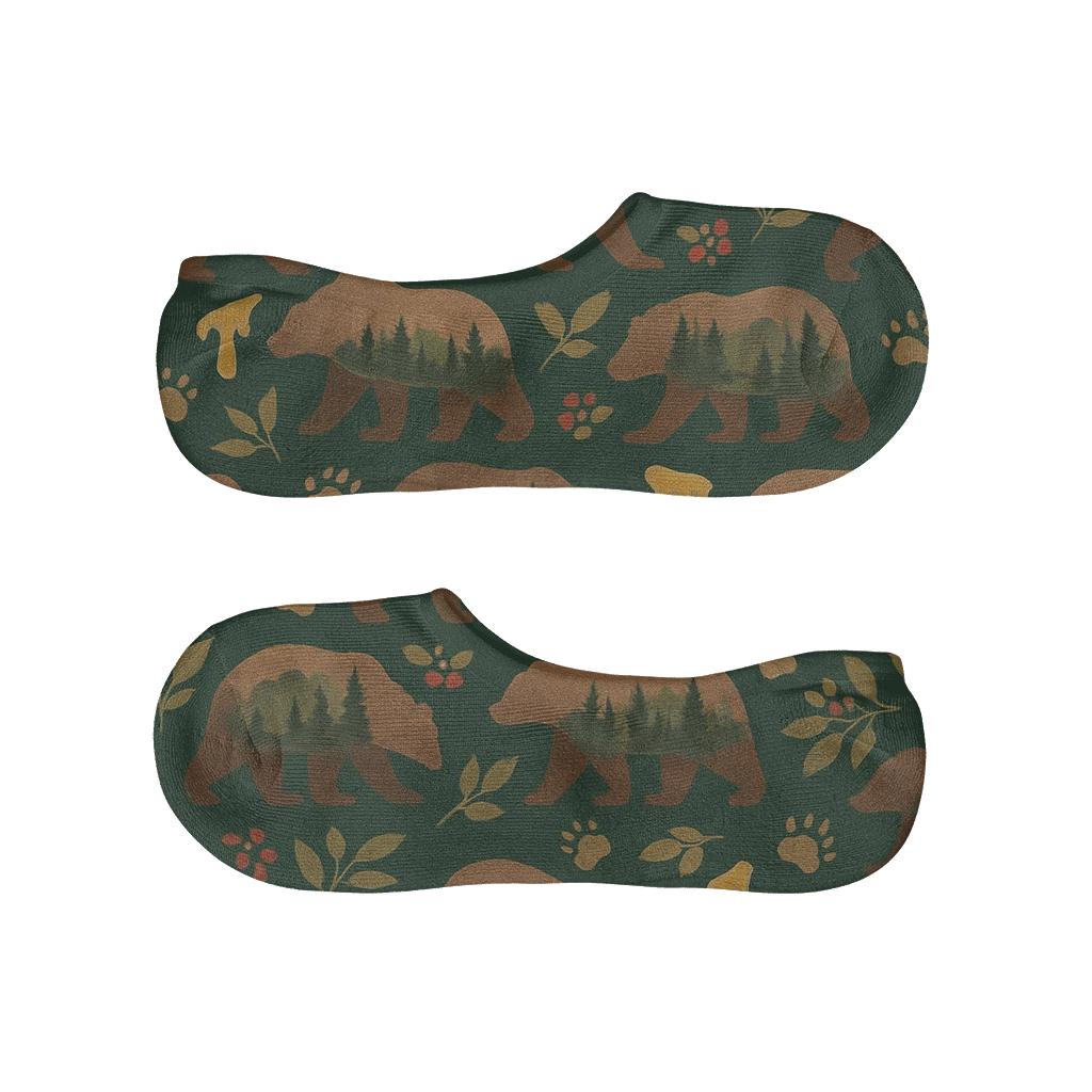 Forest Collage Tiles With Bear Silhouettes trendy no-show sock styles