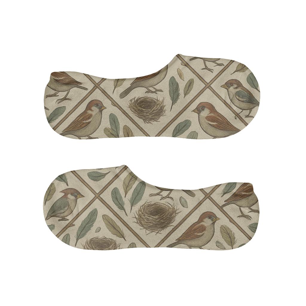Garden Lattice With Sparrow Studies Bird breathable seamless no-show sockscustom no-show socks