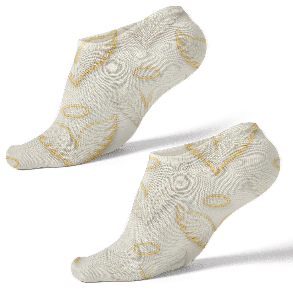 Feather Chevron Angel Grid On Ivory premium sports ankle socks