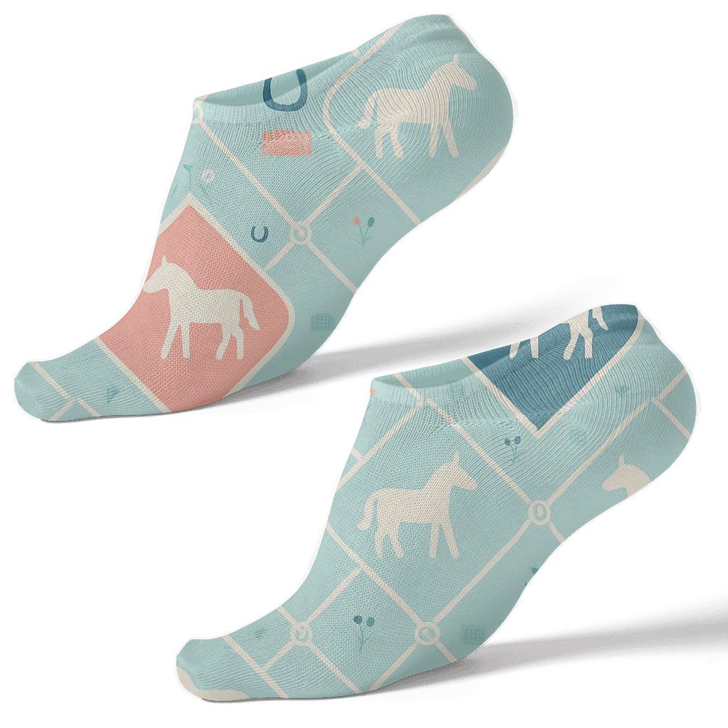 Botanical Lattice With Pony Silhouette Charm trendy patterned ankle socks