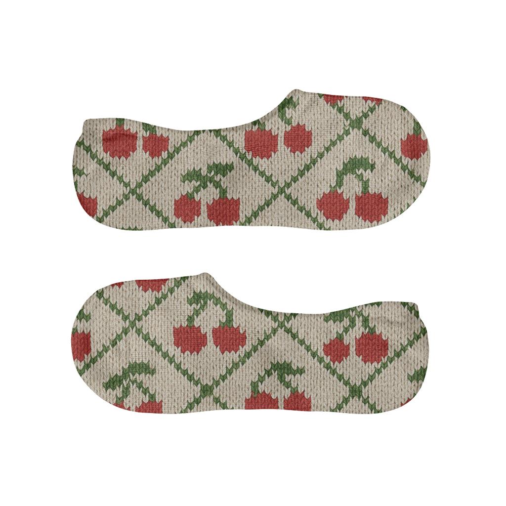 Knitted Illusion Cherry Lattice designer printed no-show socks