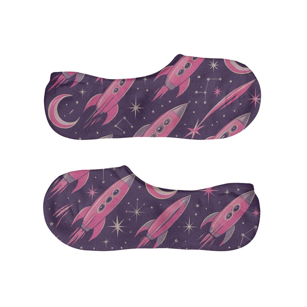 Retro Futurism Rocket Chevron Parade On Cosmic Purple Background trendy no-show sock styles