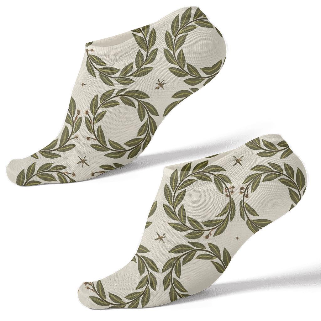 Wreath Laurel Ring Grid On Ivory Ground unique graphic ankle socks