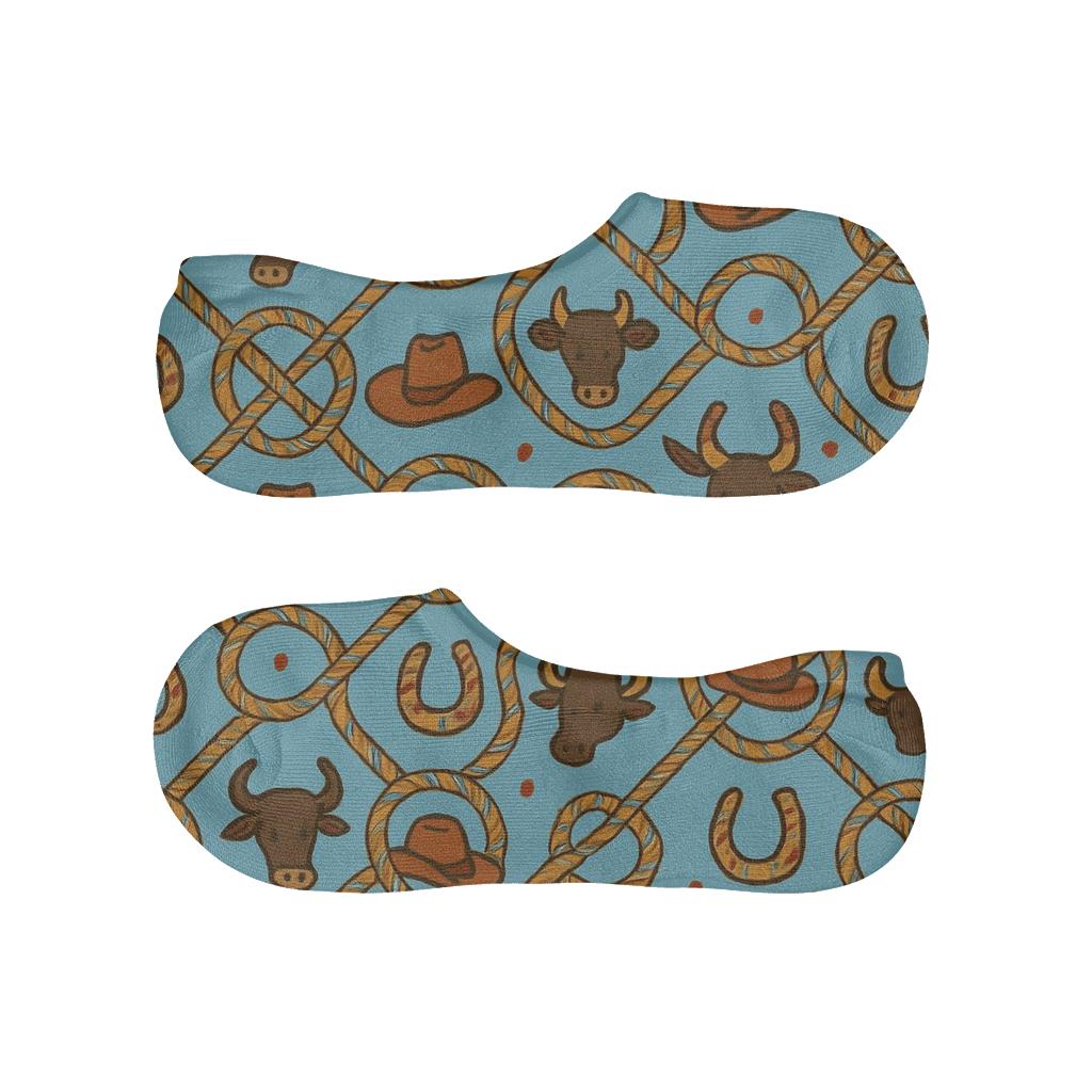 Sky Blue Lasso Ropes With Rancher Motifs breathable seamless no-show sockscustom no-show socks
