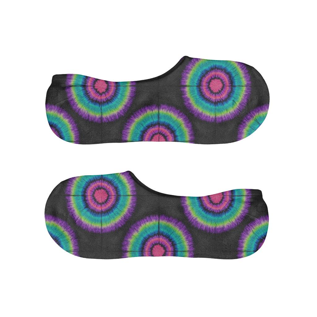 Neon Bullseye Mirror Tiles On Charcoal Field breathable seamless no-show sockscustom no-show socks