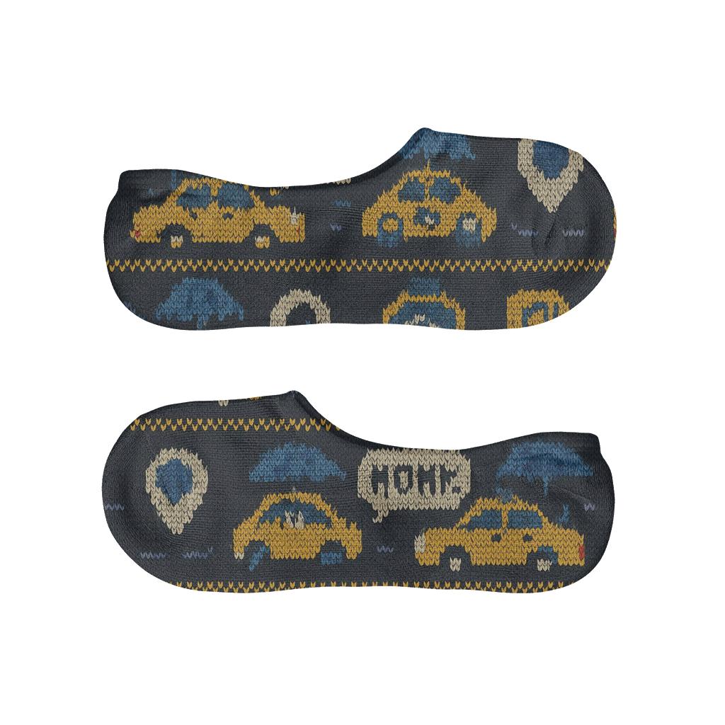 Knitted Parade Motif, Rideshare Driver trendy no-show sock styles