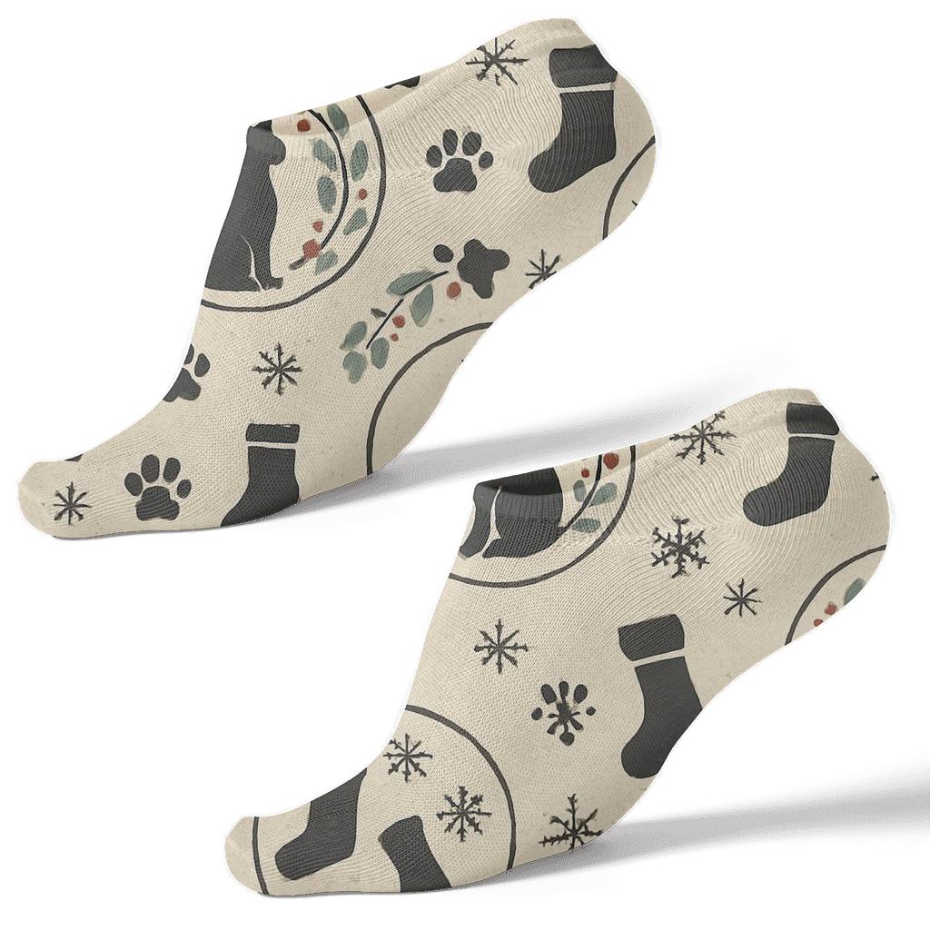 Snowy Wreath Cat Silhouette Lattice On Cream Background personalized ankle socks