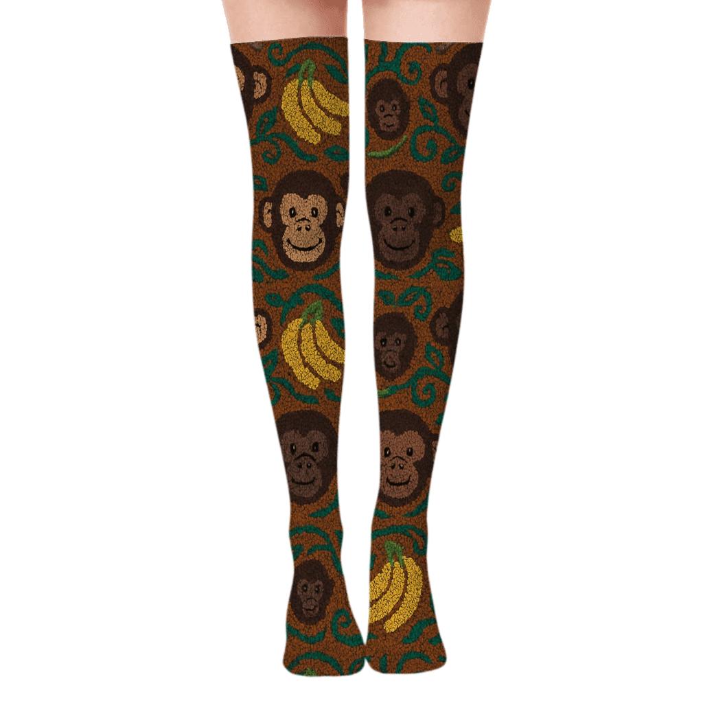 Knitted Ape Mosaic Jungle Bands comfortable cotton over-the-knee socks