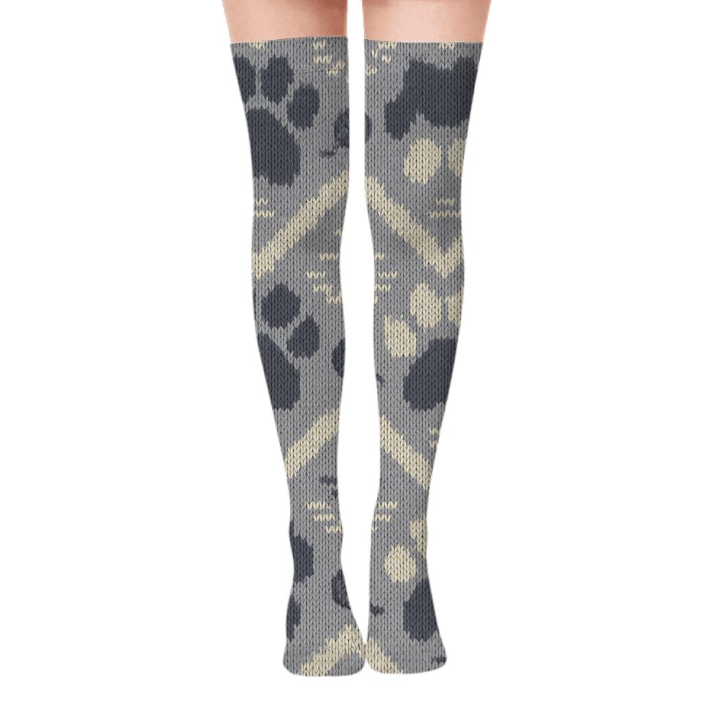 Knitted Illusion Cat Paw Chevron custom over-the-knee socks