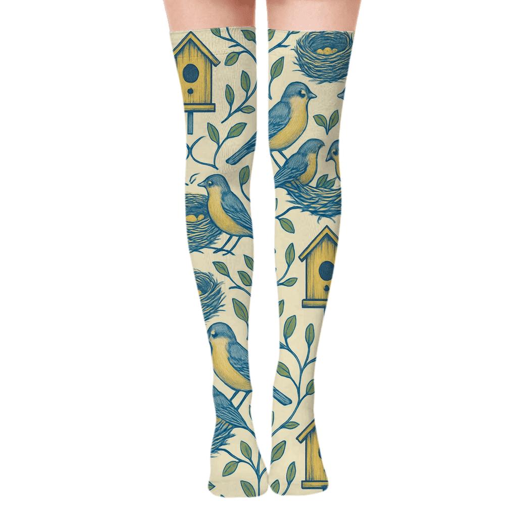 Birdhouses With Nest Lattice Pattern trendy patterned over-the-knee socks