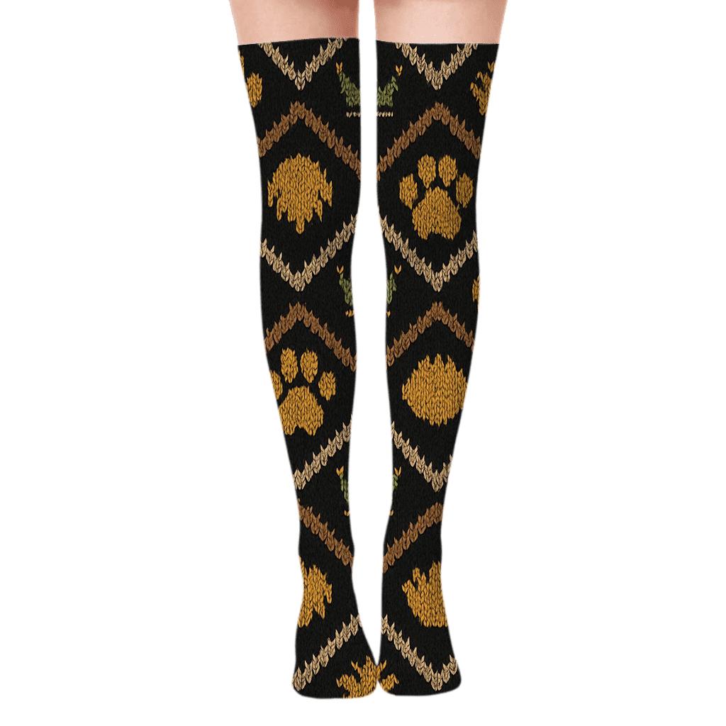 Knitted Illusion Chevron With Lion Paw Prints personalized over-the-knee socks