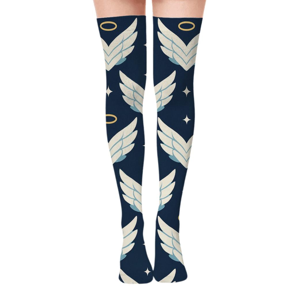 Feather Chevron In Angel Light personalized over-the-knee socks
