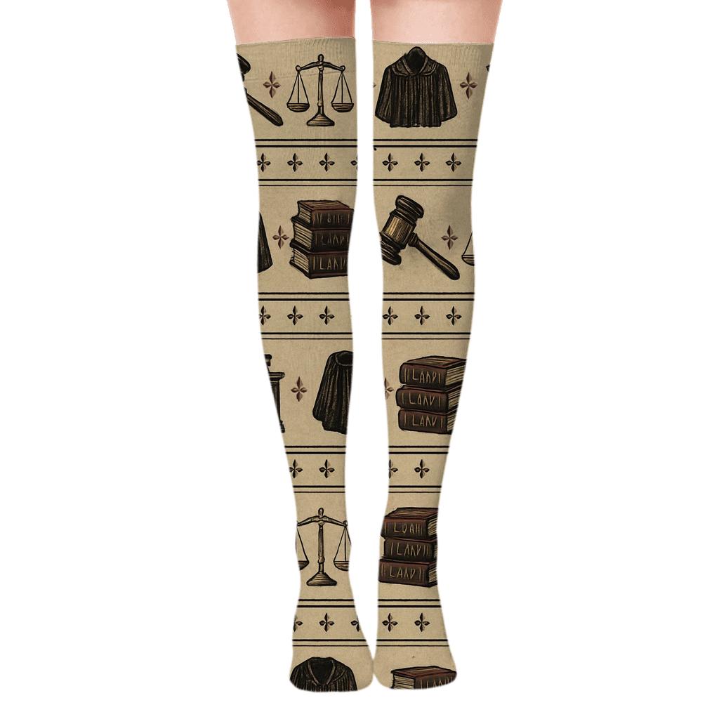 Courtroom Collage With Judge Motif Bands comfortable cotton over-the-knee socks