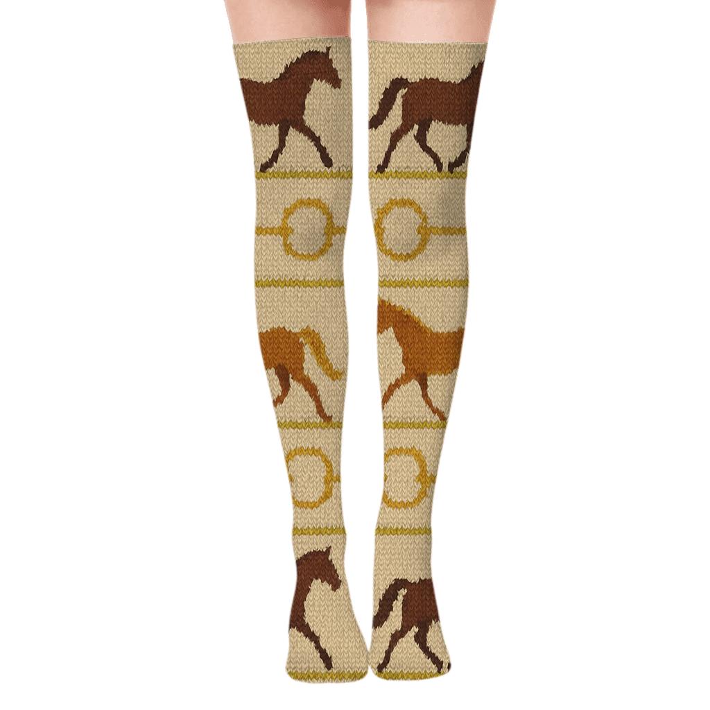 Knitted Band Pattern With Trotting Horse Motifs custom over-the-knee socks