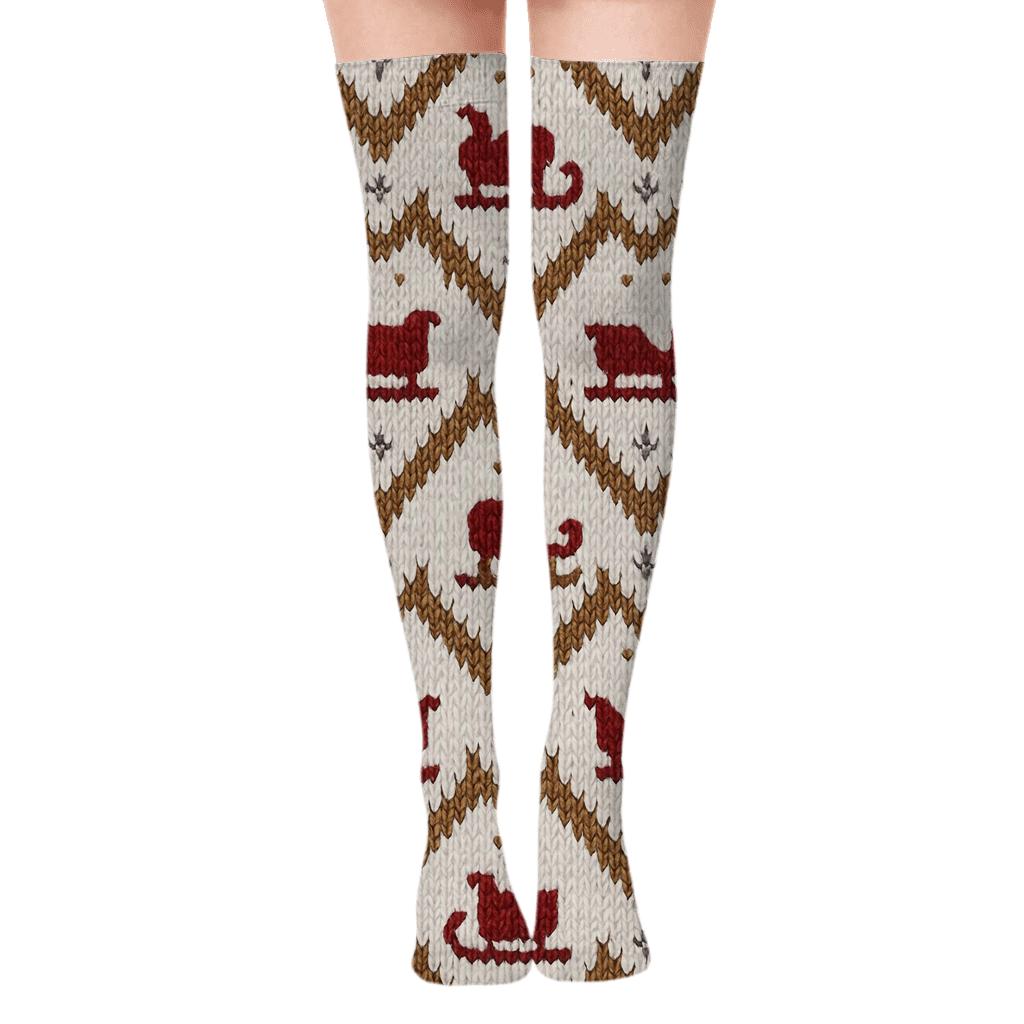 Knitted Runner Motif With Sleigh custom over-the-knee socks