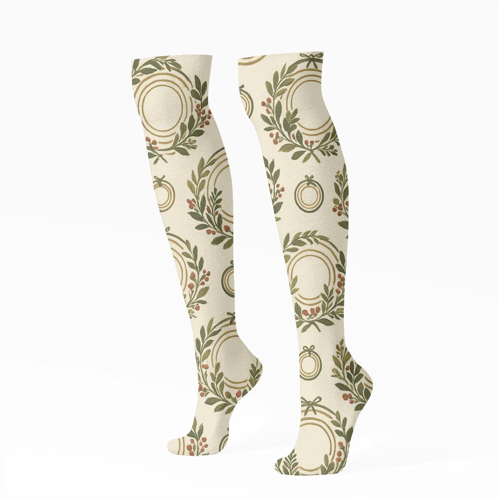 Floral Hoop Wreath In Concentric Poster Rings trendy patterned knee-high socks