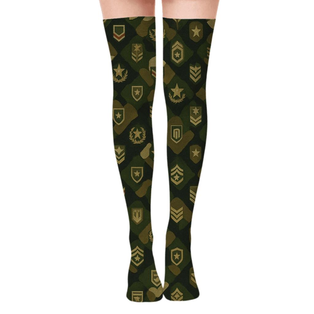 Camouflage Lattice With Soldier Insignia Accents stylish fashion over-the-knee socks