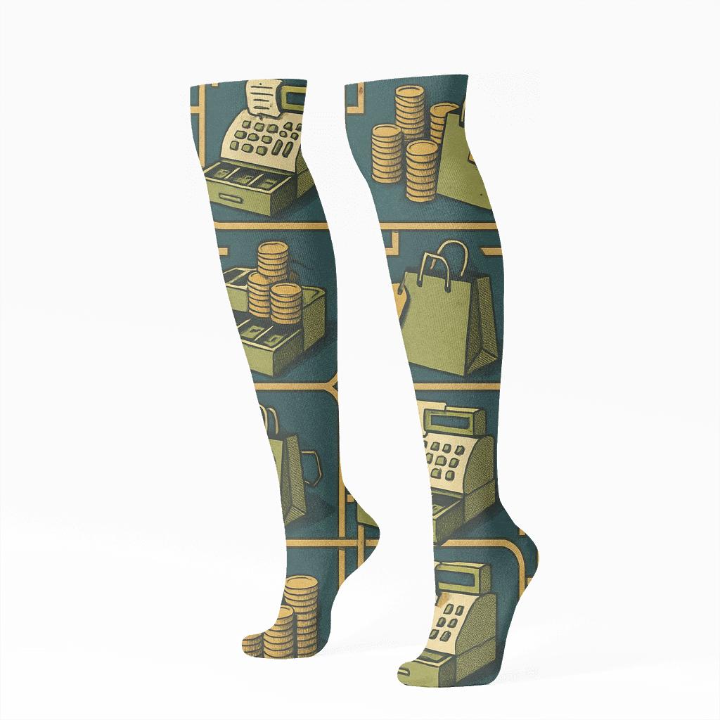 Cashier Checkout Collage Lattice comfortable cotton knee-high socks