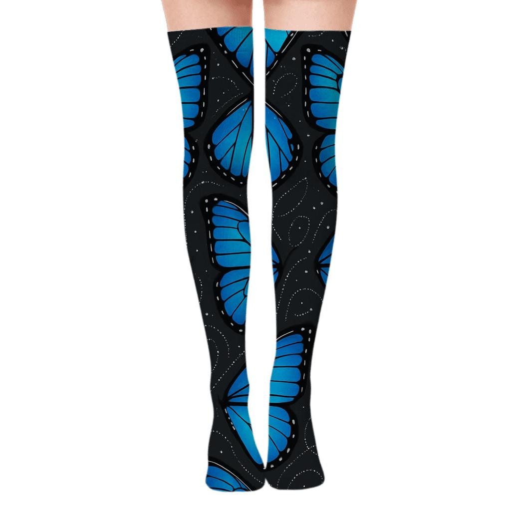 Iridescent Morpho Wing Lattice On Charcoal Night Field custom over-the-knee socks