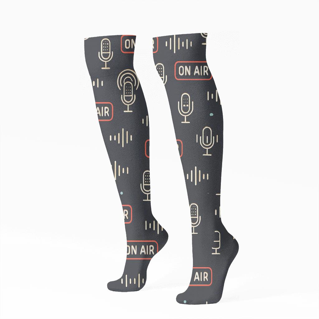 Sound Wave Lattice For The Radio Host Studio designer print knee-high socks
