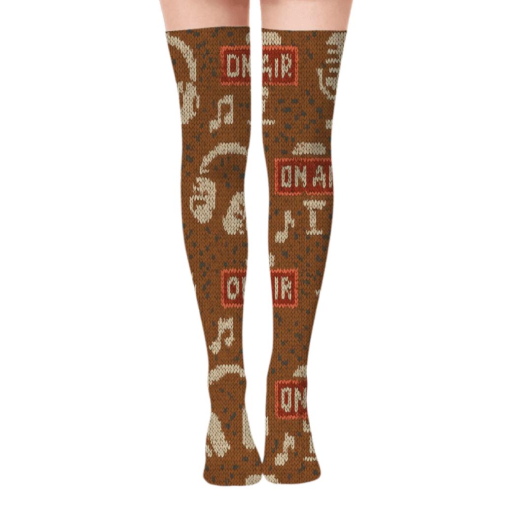 Radio Host Knitted Signal Parade unique graphic over-the-knee socks