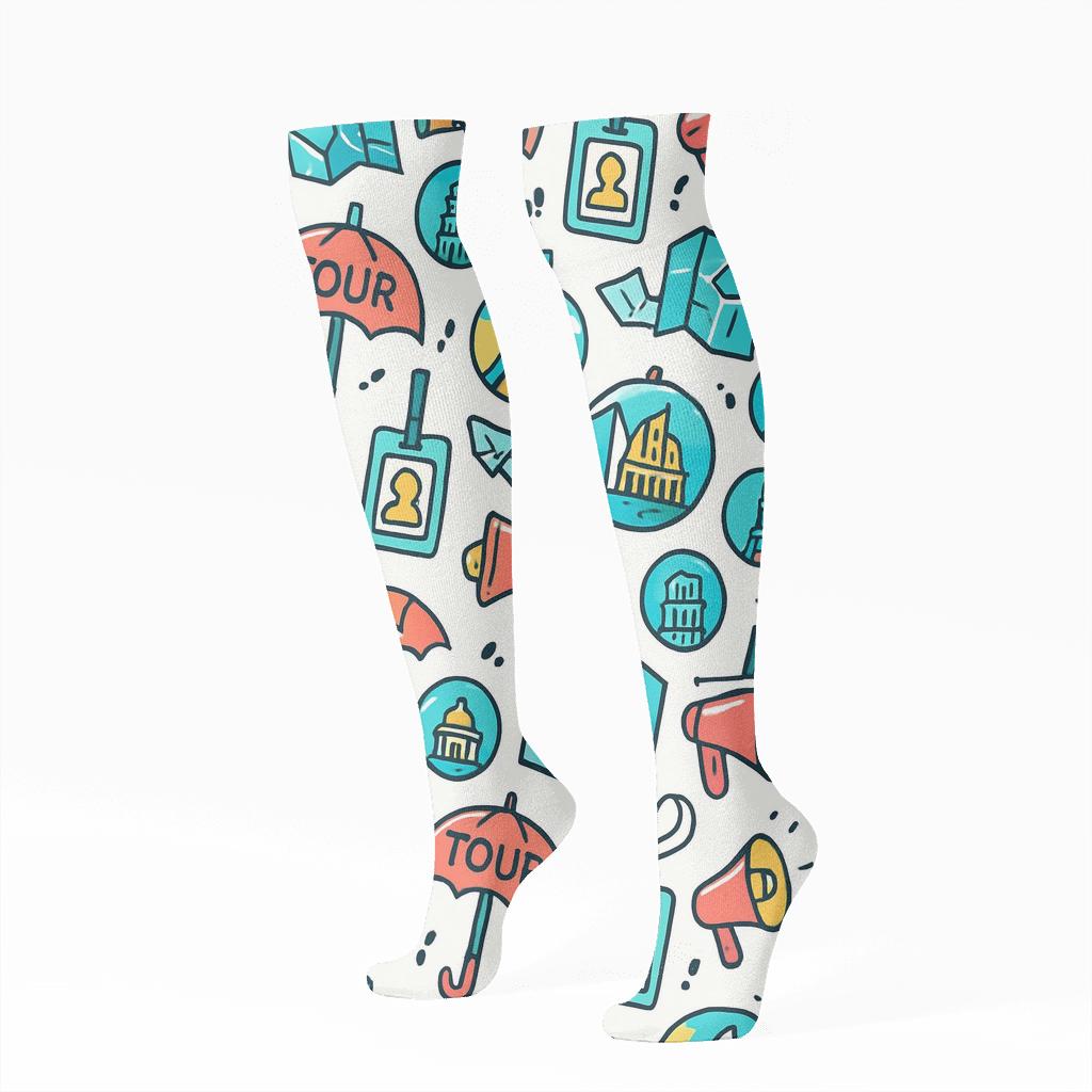 City Sticker Grid With Tour Guide Umbrellas stylish athletic knee-high socks