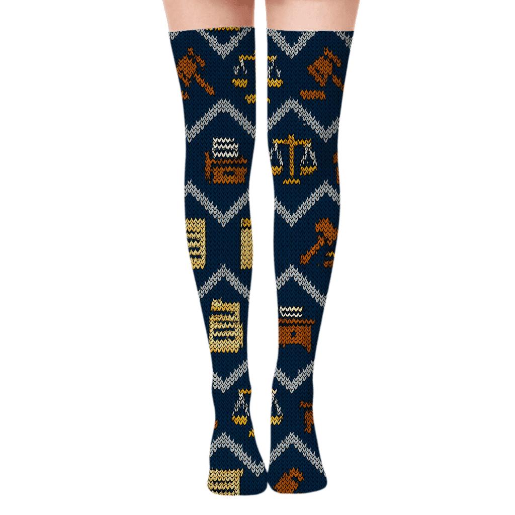 Court Clerk Gavel Chevron Knit Illusion soft everyday over-the-knee socks