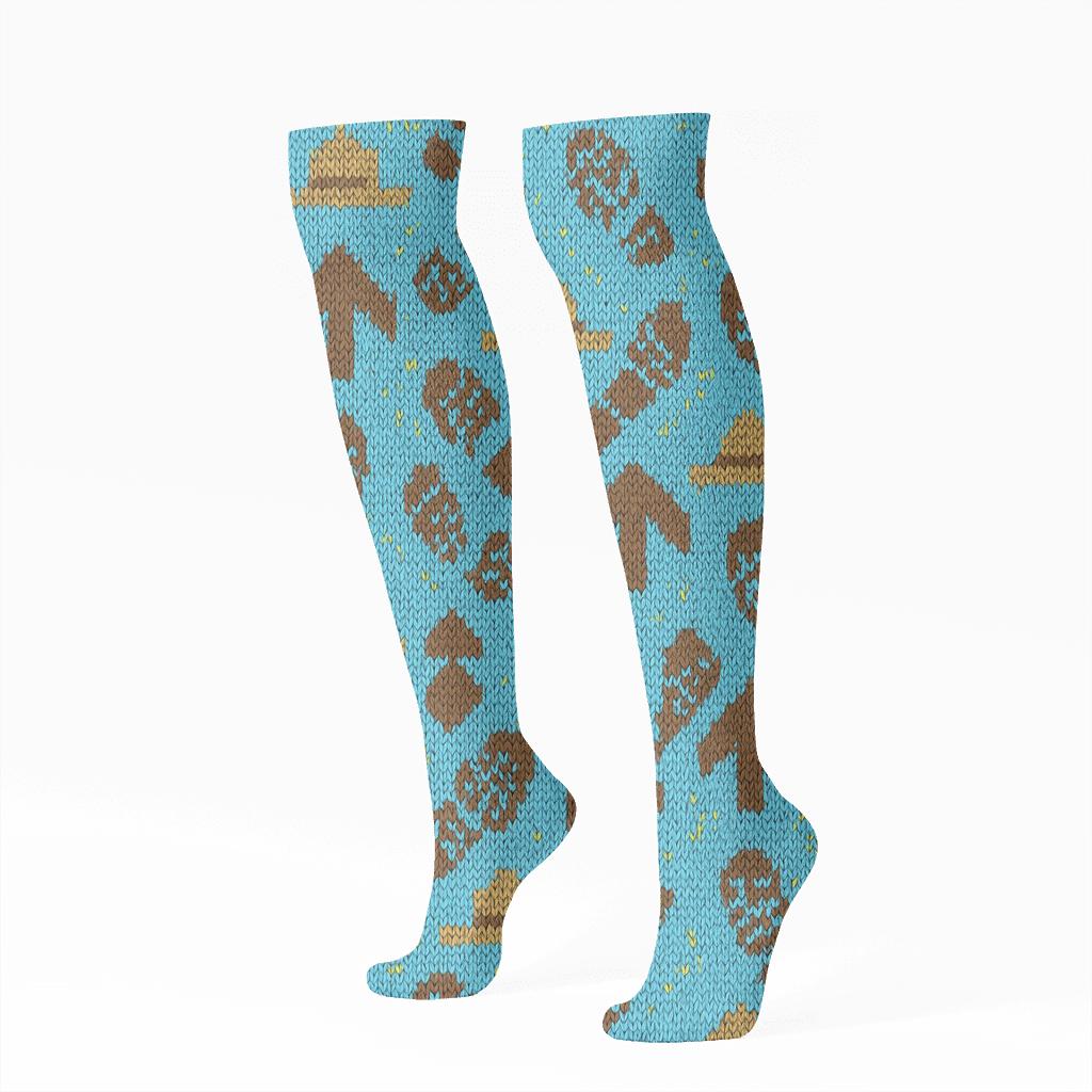 Knitted Pattern Illusion With Park Ranger Footprint Stripes personalized knee-high socks