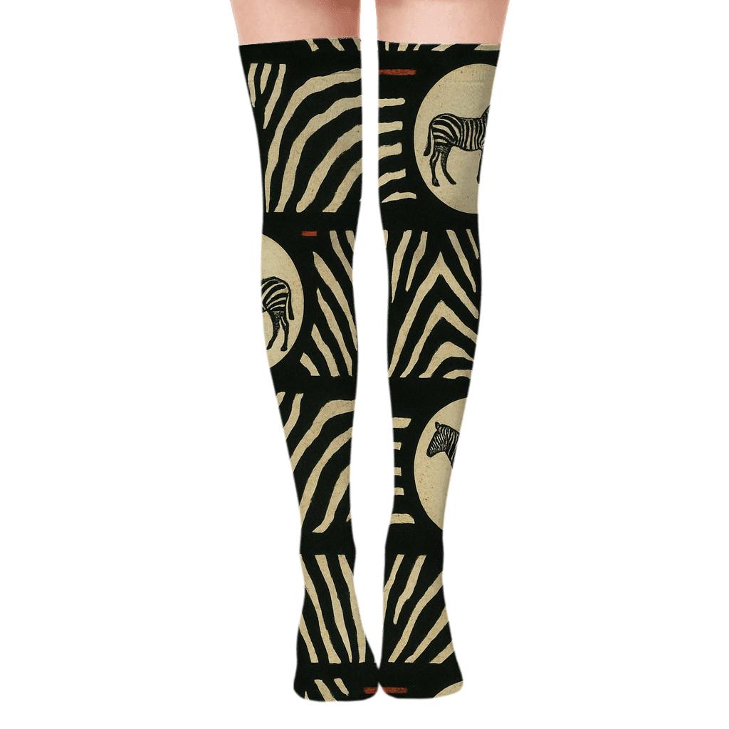 Retro Safari Zebra Crossing Stripe Bands comfortable cotton over-the-knee socks