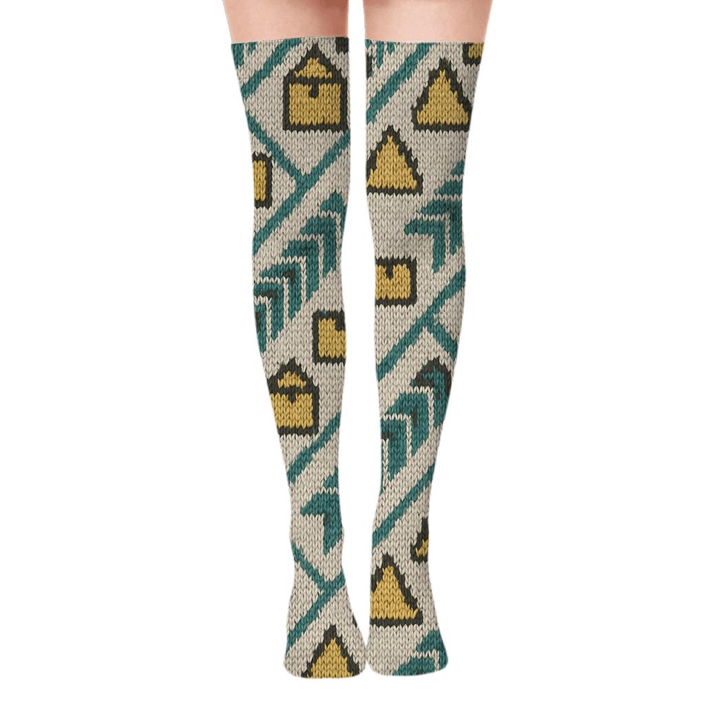 Knitted Illusion Truck Driver Tire Chevron Grid premium cozy over-the-knee socks