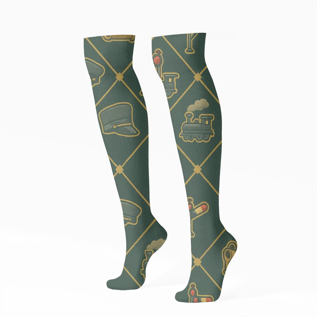 Rail Signal Lattice With Train Conductor Detail comfortable cotton knee-high socks