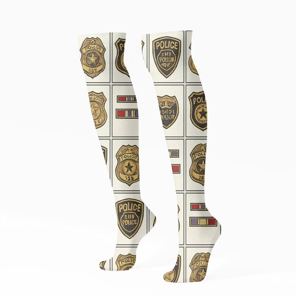 Ceremonial Badge Grid With Police Officer Accents soft everyday knee-high socks