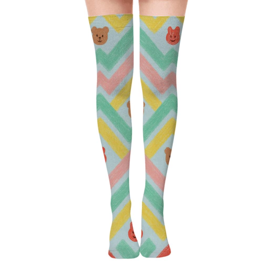 Childcare Worker Crayon Chevron On Baby Blue comfortable cotton over-the-knee socks