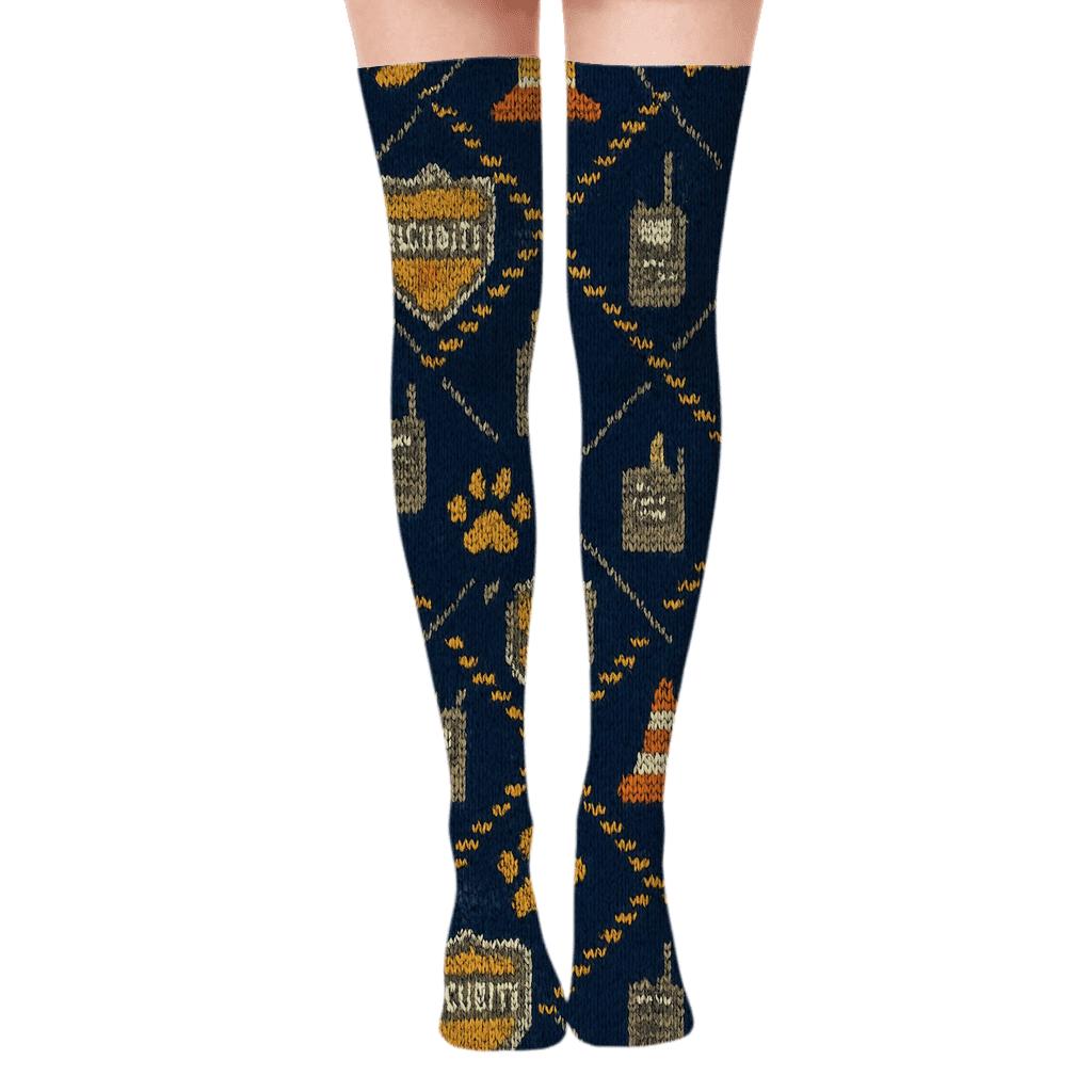 Security Guard Night Watch Knit Illusion Tessellation unique graphic over-the-knee socks