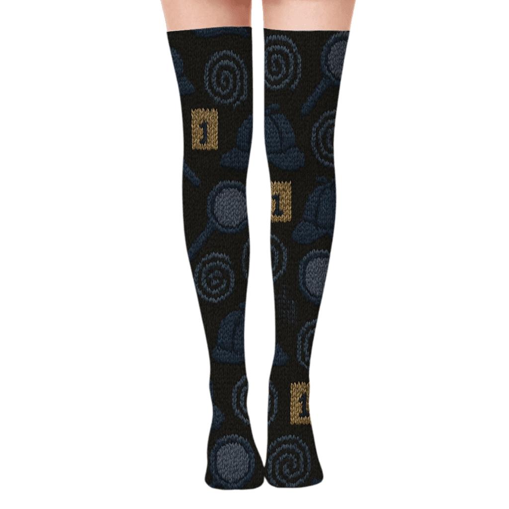 Knitted Case Notes Police Detective Pattern stylish fashion over-the-knee socks