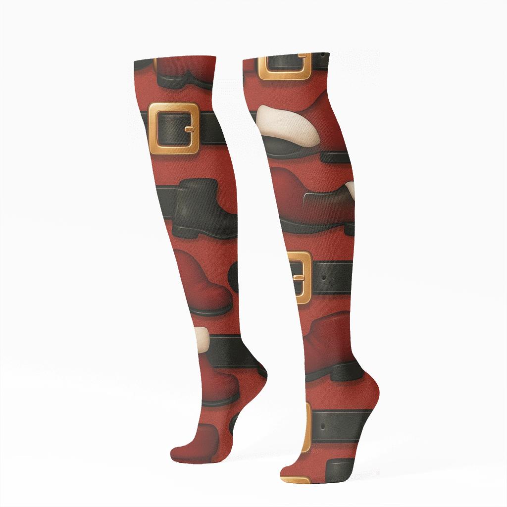 Belt Buckle Borders With Santa Rhythm unique graphic knee-high socks