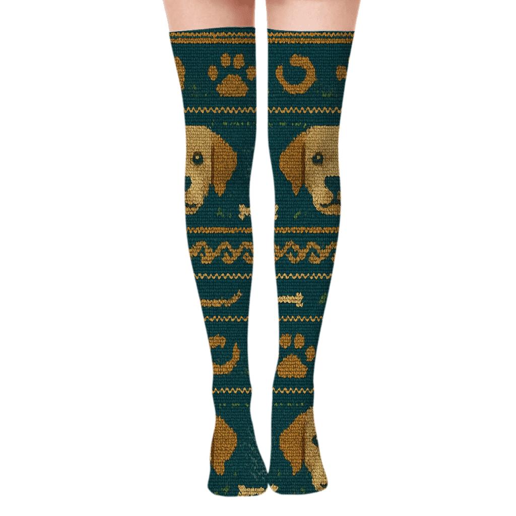 Knitted Illusion Labrador Retriever Patchwork Bands designer print over-the-knee socks