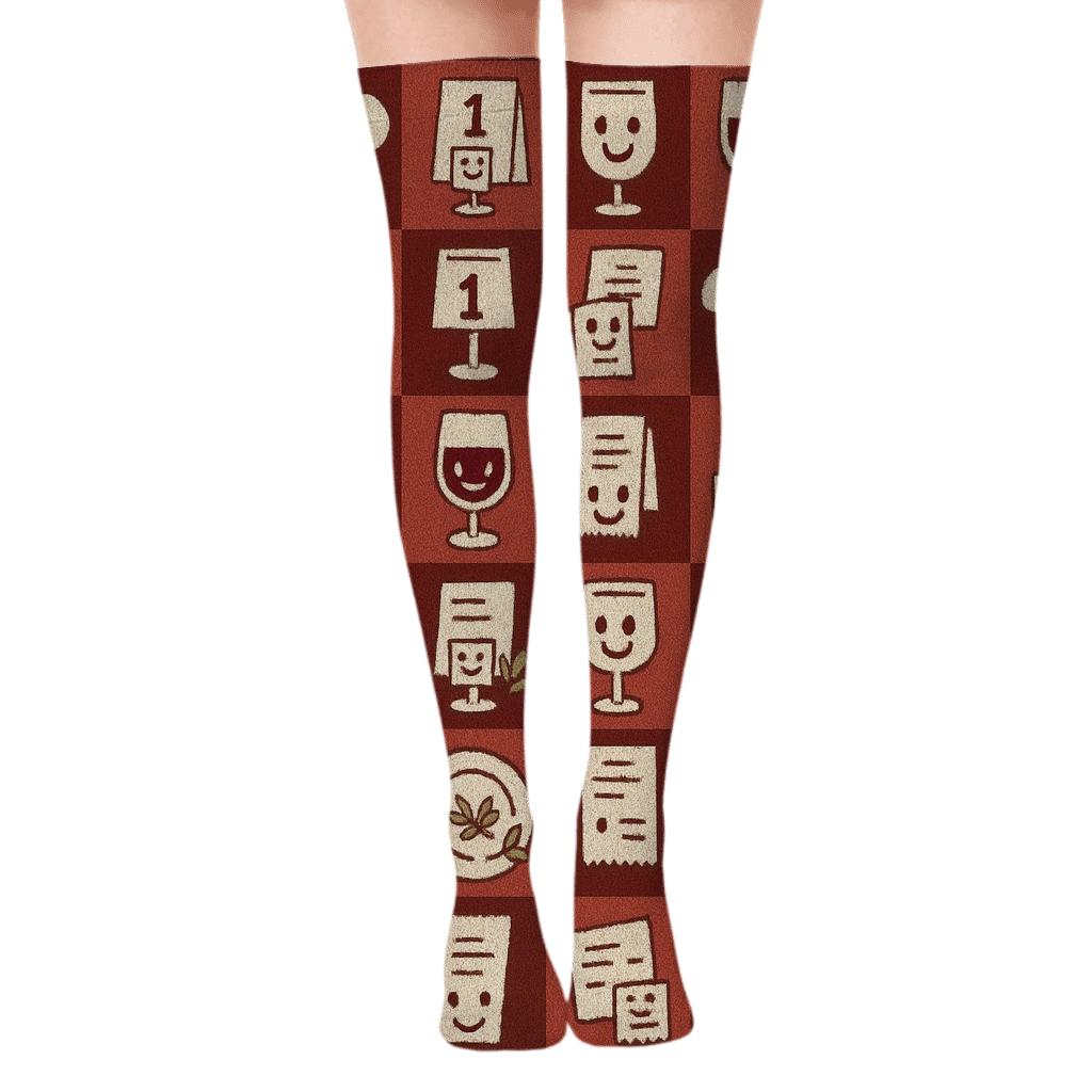 Restaurant Manager Checkered Service Rhythm stylish fashion over-the-knee socks